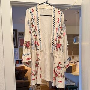 Off White/Cream Floral Embroidered Women's Kimono